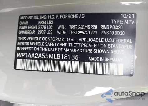 2021 Porsche Macan from USA, damaged, VIN WP1AA2A55MLB18135